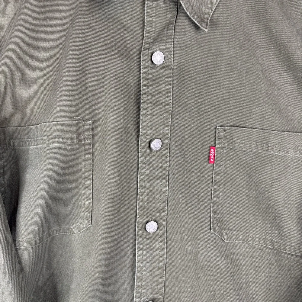Levis Mens Large Olive Green Cotton Long Sleeve Button Up Shirt Western Casual